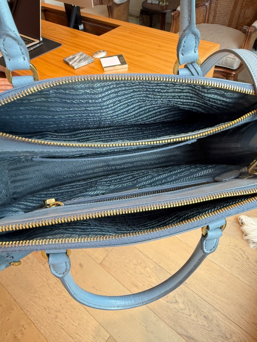 Prada Saffiano Small Galleria Double Zip Tote in Blue - Picture 7 of 15